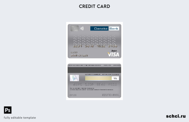цифровая загрузка шаблона дебетовой карты Visa Danskebank Дании